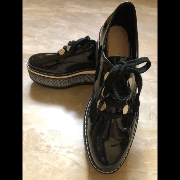 Zara Shoes - Zara Woman Patent Lace-up Platform Shoes